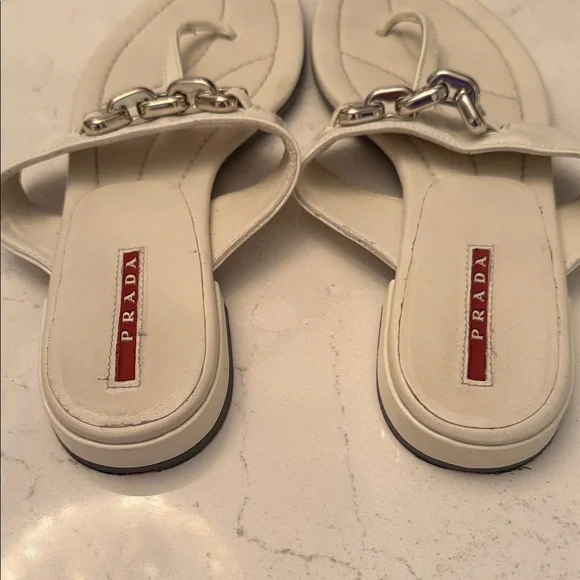 Prada Women's Sandals in Cream with Silver Accents - Picture 3 of 5